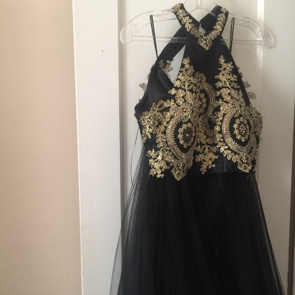 two piece black prom dress.